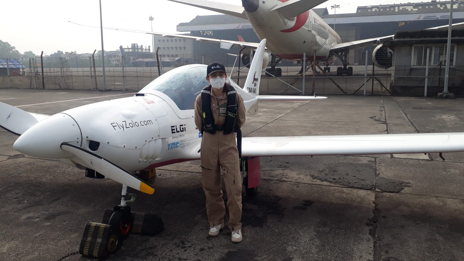Mumbai International Airport - 19-year-old pilot who is attempting to be the youngest woman to fly solo around the world lands at Mumbai International Airport